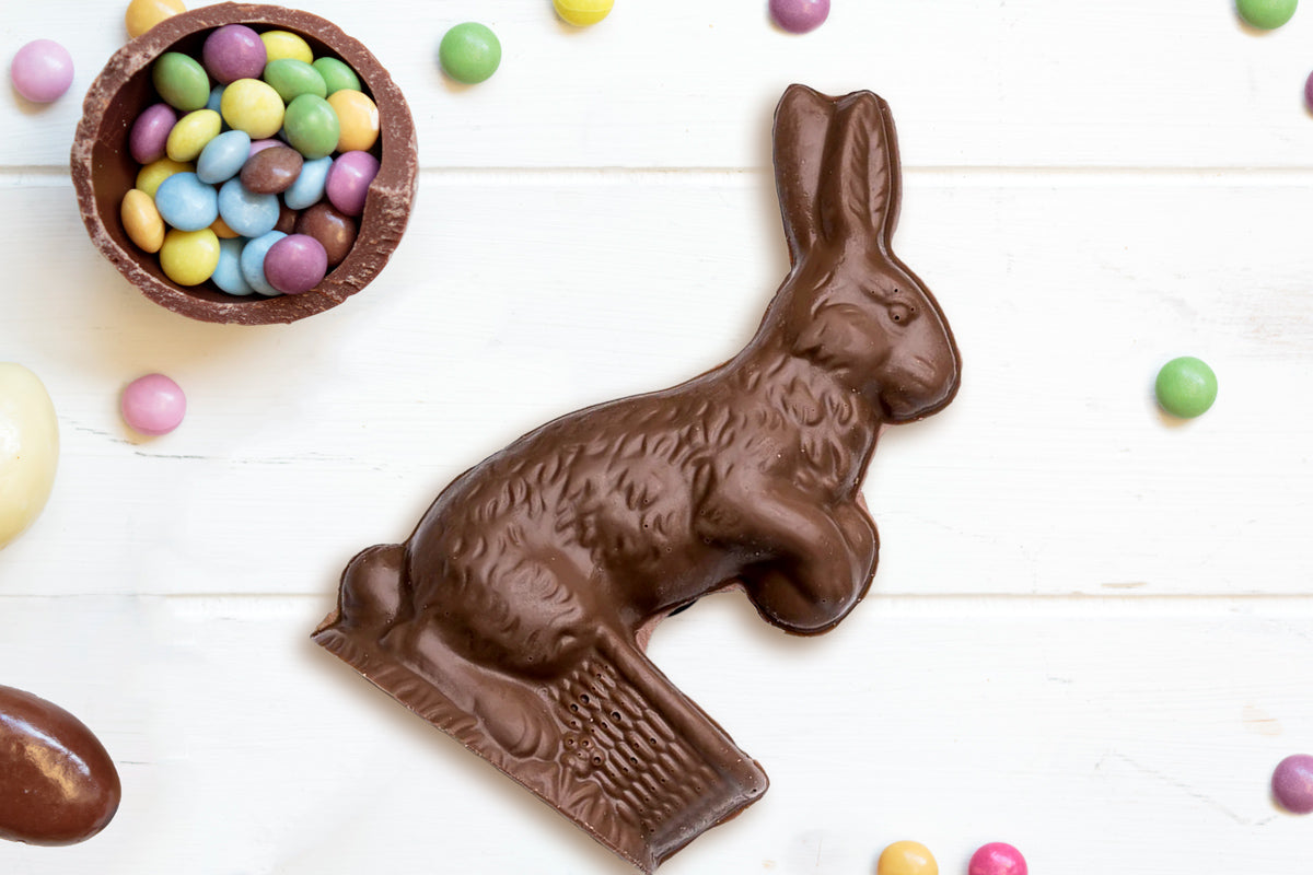 molded chocolate easter bunny with candy eggs best easter candy stefanelli's candies